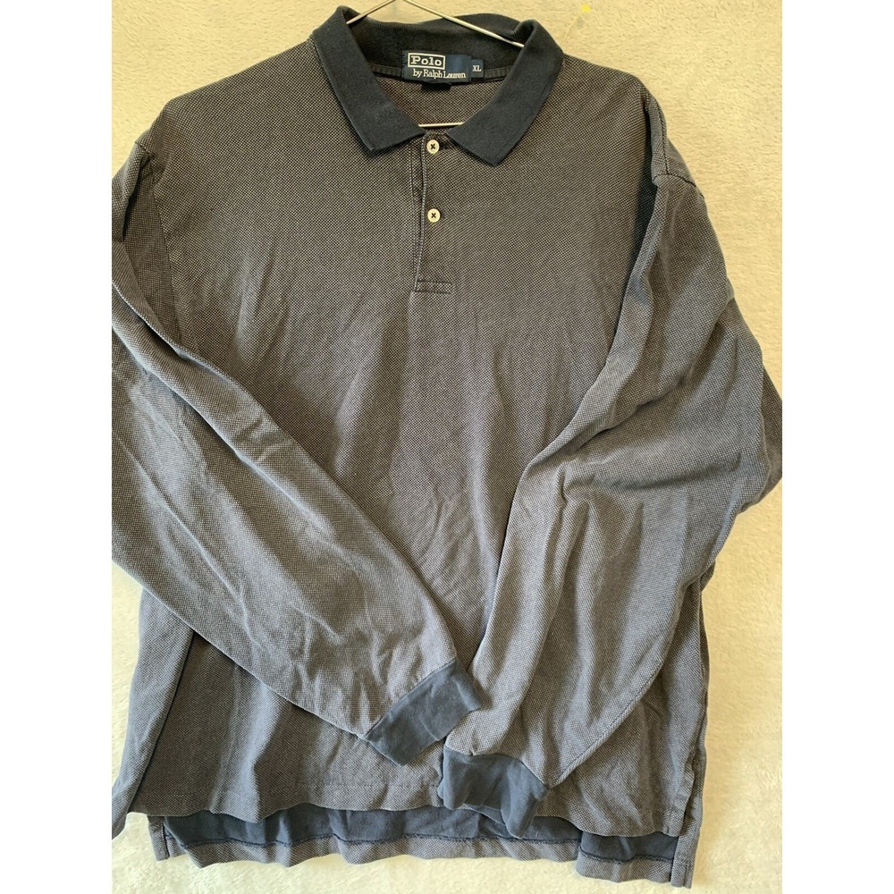 Polo Ralph Lauren Polo Shirt Mens XL Navy Blue Excellent Long Sleeve Micro-Dot